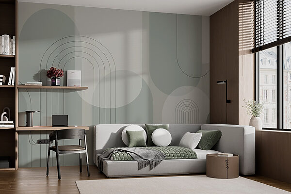 Grey and white background with lines and circles Wall murals Grey and white background with lines and circles