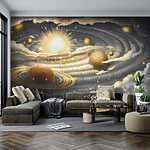 Wall mural Planet with rings and stars in the sky