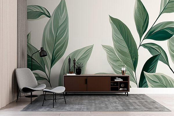 Lush leaves against a light backdrop Wall murals Lush leaves against a light backdrop