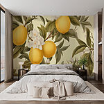 Wall murals Wallpaper with lemons and flowers