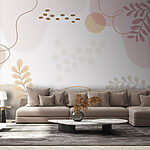 Wall murals White background with pink and orange leaves and circles