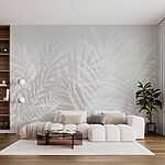 Wall mural White and gray leaves