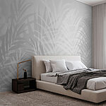Wall mural Grey and white background with leaves