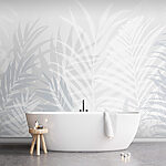 Wall mural Grey and white background with leaves
