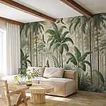 Wall mural Mural of birds flying over a forest