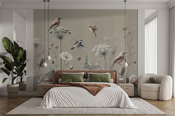 Birds on flowers and plants Wall murals Birds on flowers and plants