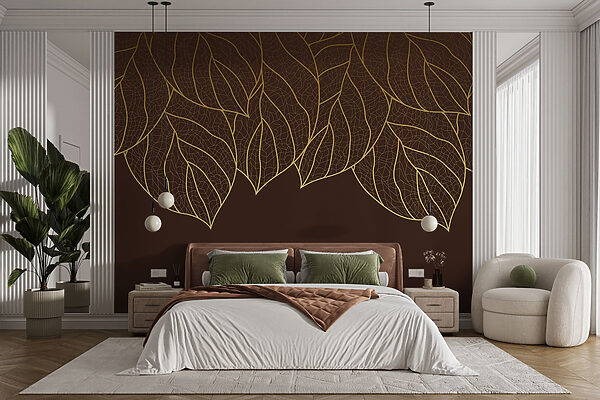 Wall murals Group of leaves on a brown background