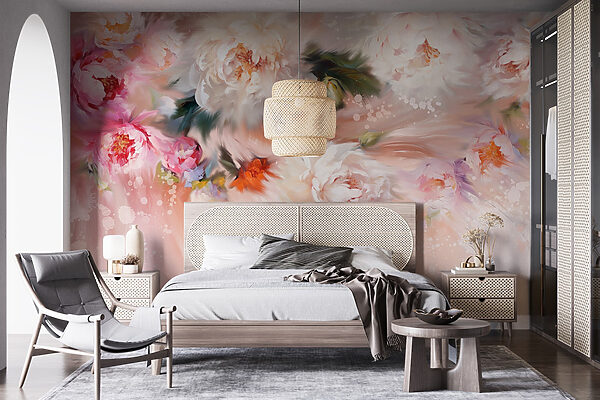 Wall mural Painting of flowers on a pink background (SKU: w02021) Wall mural Wall mural Painting of flowers on a pink background (SKU: w02021)
