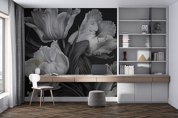 Elegant tulips in monochrome tones Wall murals Elegant tulips in monochrome tones