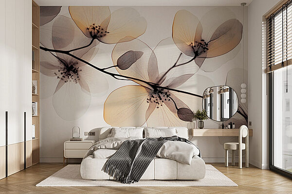 Transparent flowers on a branch Wall murals Transparent flowers on a branch