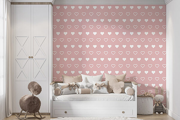 Pattern of white hearts on a pink background Wall murals Pattern of white hearts on a pink background