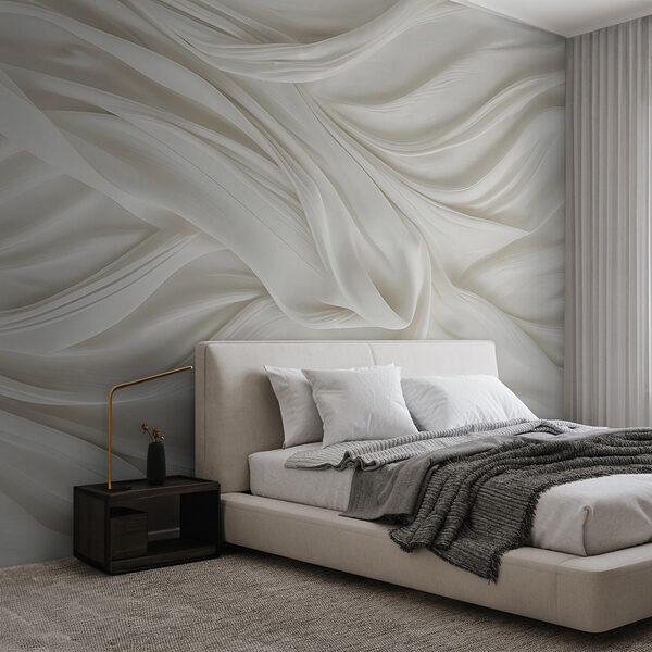Wall mural White fabric with folds (SKU: w08537) Wall mural Wall mural White fabric with folds (SKU: w08537)