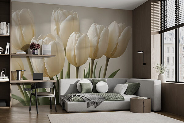 Group of white tulips Wall murals Group of white tulips