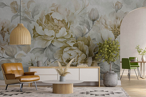 Wall murals Delicate blooms in soft hues (SKU: w08517) Wall murals Wall murals Delicate blooms in soft hues (SKU: w08517)