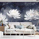 Wall murals Group of white flowers with green leaves