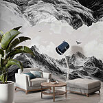 Wall murals Group of birds flying over a mountain