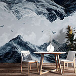 Wall murals Birds flying over a snowy mountain