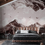 Wall murals Birds flying over a mountain