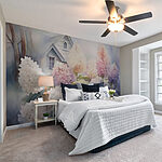 Wall murals Painting of flowers in front of a house