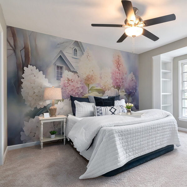 Painting of flowers in front of a house Wall murals Painting of flowers in front of a house