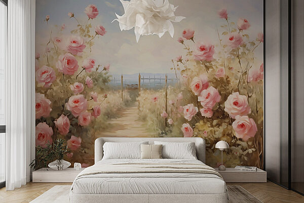 Painting of pink roses Wall murals Painting of pink roses