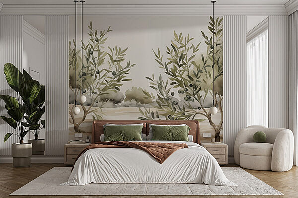 Painting of trees with black berries Wall murals Painting of trees with black berries