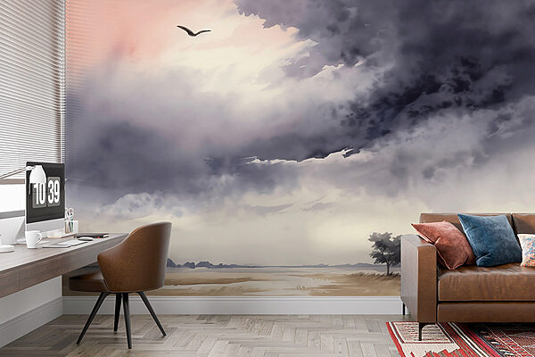 Bird flying over a field Wall murals Bird flying over a field