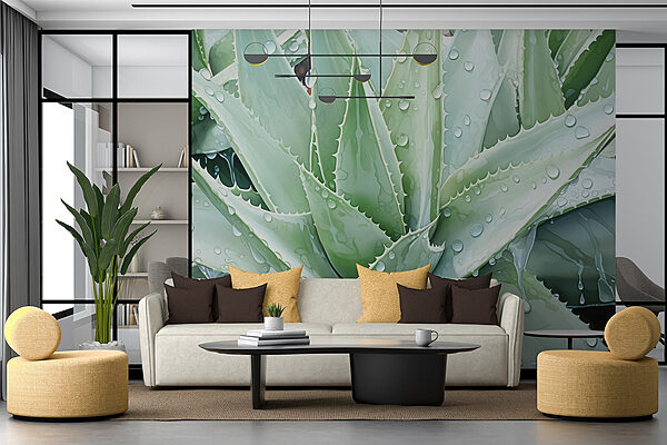 Lush green plant with water droplets Wall murals Lush green plant with water droplets