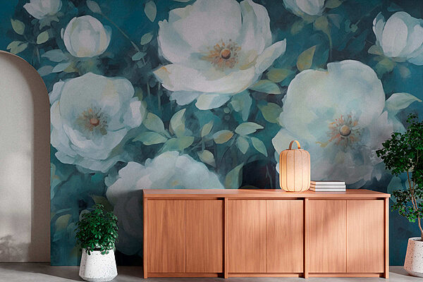 Painting of white flowers Wall murals Painting of white flowers