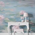 Wall murals Water with lily pads and pink flowers