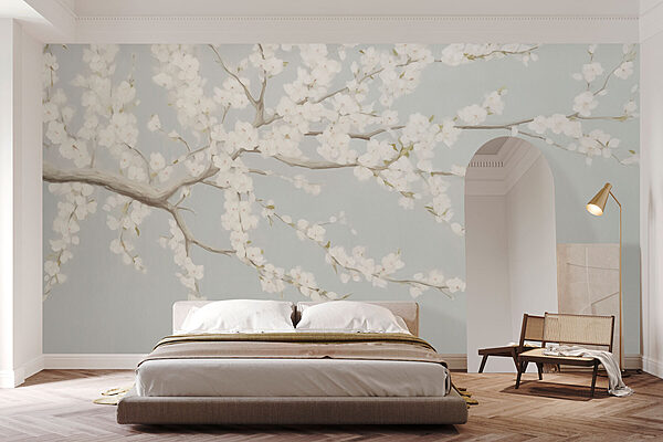 Wall mural Painting of a tree with white flowers