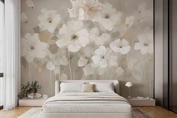 Painting of white flowers Wall murals Painting of white flowers
