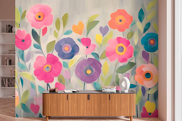 Painting of flowers and leaves Wall murals Painting of flowers and leaves
