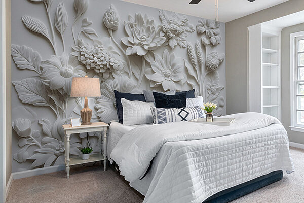 White flower sculpture on a white surface Wall murals White flower sculpture on a white surface