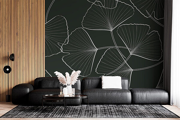 Pattern of leaves on a black background Wall murals Pattern of leaves on a black background