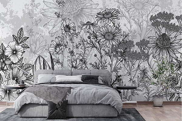 Wall murals Black and white image of flowers (SKU: w02523) Wall murals Wall murals Black and white image of flowers (SKU: w02523)