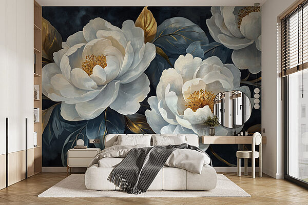 Wall murals Delicate blooms on a dark backdrop (SKU: w02315) Wall murals Wall murals Delicate blooms on a dark backdrop (SKU: w02315)