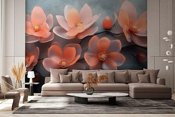Group of pink flowers on a branch Wall murals Group of pink flowers on a branch