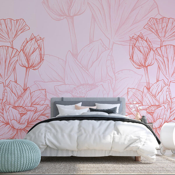 Pink and white flower drawing Wall murals Pink and white flower drawing
