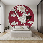 Wall murals Bird with a tree branch and clouds