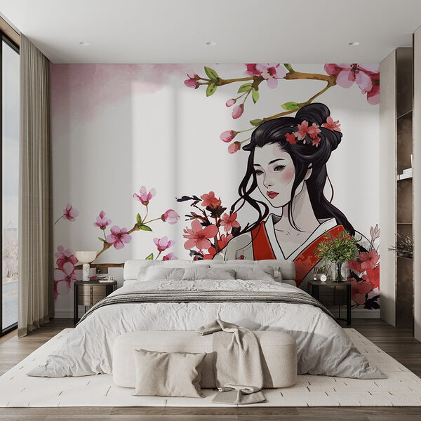Wall murals Woman in a kimono with flowers (SKU: w02537) Wall murals Wall murals Woman in a kimono with flowers (SKU: w02537)