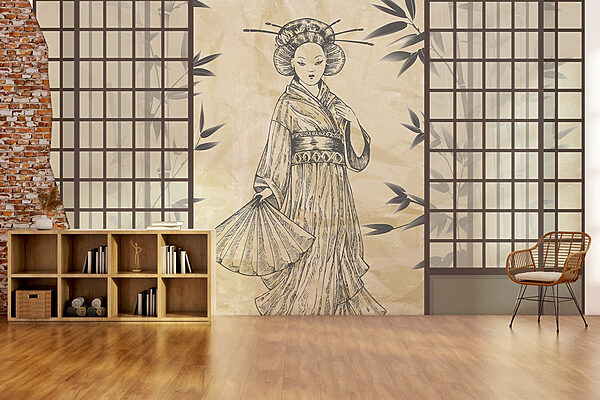Drawing of a woman in a kimono Wall murals Drawing of a woman in a kimono