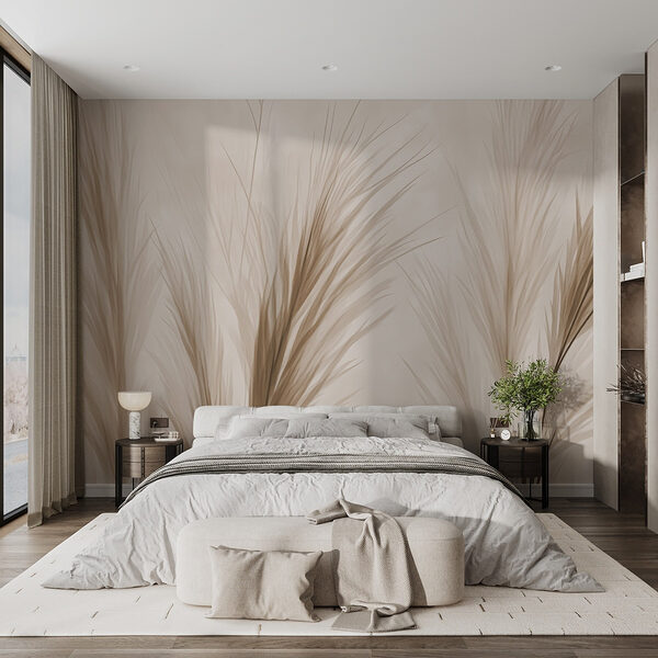Soft, elegant grass silhouettes in beige Wall murals Soft, elegant grass silhouettes in beige