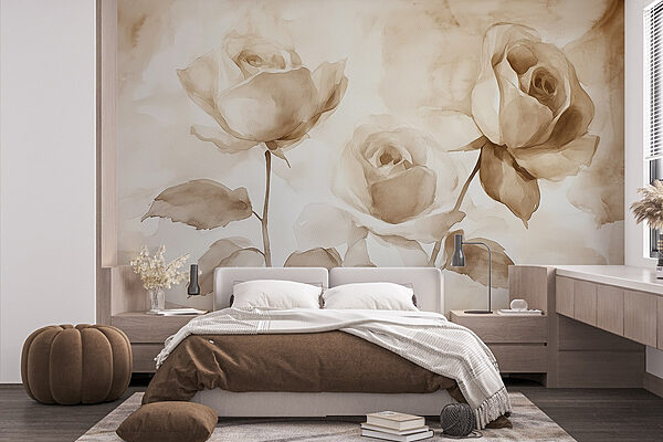 Painting of roses with leaves Wall murals Painting of roses with leaves