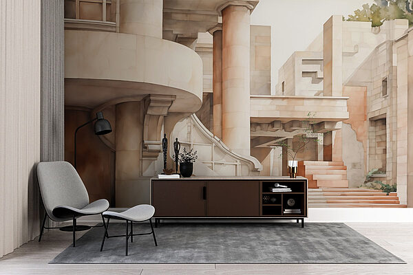 Painting of a building with stairs and steps Wall murals Painting of a building with stairs and steps