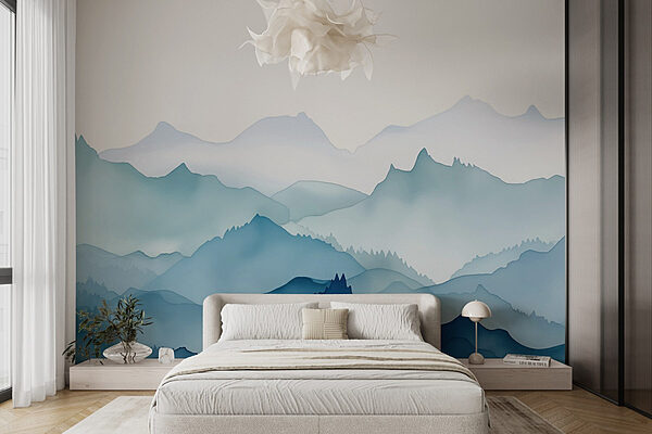 Painting of mountains and trees Wall murals Painting of mountains and trees