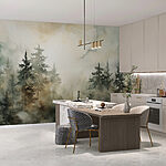 Wall mural Foggy forest with trees
