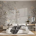 Wall murals Wallpaper with birds on a tree branch