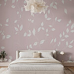 Wall murals Pattern of white leaves on a pink background