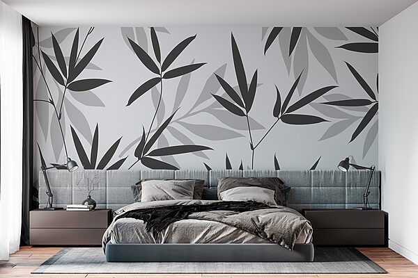 Black and white pattern of leaves Wall murals Black and white pattern of leaves